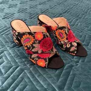 Sole society embroidered mule heels
